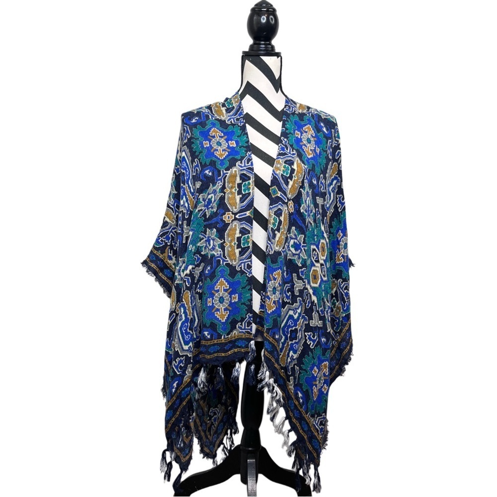 Theodora & Callum One Size Boho Open Front Tassel Shawl Kimono